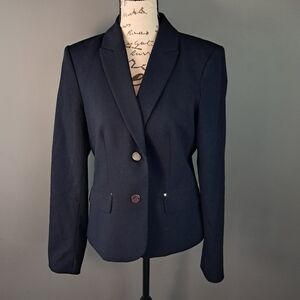 Calvin Klein Blazer Notch Collar Two Button Power Dark-Navy-Blue Size 4